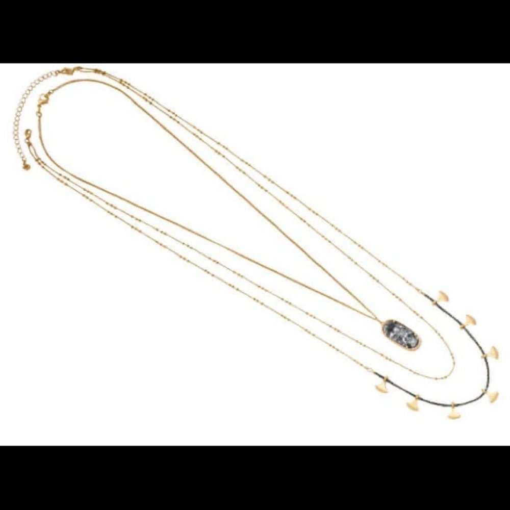 NWOT Premier Designs ROCCO Necklace Gold Black Stone